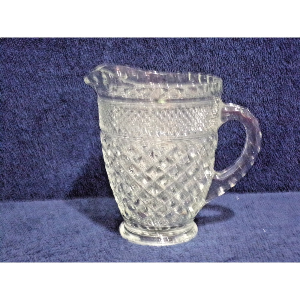 Vintage Anchor Hocking Wexford Diamond Cut Glass Pitcher 5 3/4" tall x 4" round